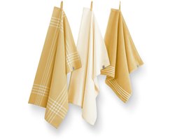 Walra Keukenset Superior Kitchen Set - 2x 50x70 + 1x 50x50 - 100% Katoen - Geel / Wit