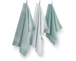 Walra Keukenset Superior Kitchen Set - 2x 50x70 + 1x 50x50 - 100% Katoen - Jade / Wit