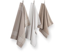 Walra Keukenset Superior Kitchen Set - 2x 50x70 + 1x 50x50 - 100% Katoen - Taupe / Wit