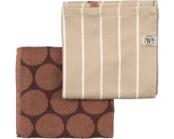 Walra Keukentextiel - Earthy Dots Toffee - 1x 50x50 & 1x 50x70 - 100% Katoen