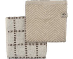 Walra Keukentextiel - Groovy Grid Zandkleur - 1x 50x50 & 1x 50x70 - 100% Katoen