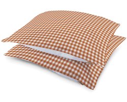 Walra Kussensloop Cozy Check - 2x 60x70 - 100% Katoen (BCI) - Bruin / Off White