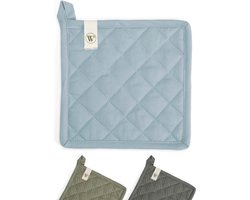 Walra Pannenlappen 2 stuks Cook and Trail - Met ophanglusje - 20x20 cm - 100% katoen - Jeans Blauw