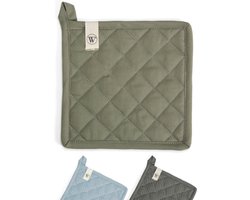Walra Pannenlappen 2 stuks Cook and Trail - Met ophanglusje - 20x20 cm - 100% katoen - Legergroen
