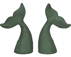 Walvisstaart Boekensteunen - Maritieme Decoratie - Boeken Organiseren - Gietijzeren Set - 6.5 Inch Hoog - Verdigris Groen