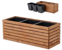 Wamat - hout - voor tuin - balkon - terras - verhoogde bloembak - XXL - grote plantenbak - voor buiten - met 18 liter kunststof plantenbak - outdoor - bruin (98 x 36 cm h35)