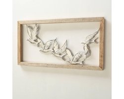 Wand decoratie - Muur decoratie - Vogels - 68x36.5cm - Aluminium - Hout