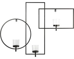Wand decoratie - Waxine houder - 11x82.5x62.5cm - Zwart - Metaal - incl 3 glas - industrieel