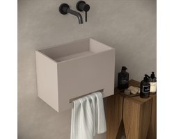 Wand fontein Tomo 40x25x30cm beton met handdoekhouder beige inclusief afvoerplug