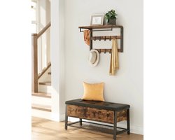 Wand kapstok - Wandgarderobe Met Plank - Kapstok hangend - Kapstok Wand Industrieel - Met Plank Wandplank Met 10 Verwijderbare Haken Hangers
