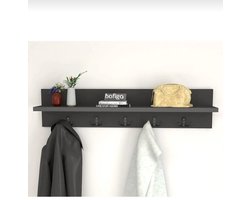 Wand Kapstok Zwart – 5 Haken + Opbergplank | Industrieel Design