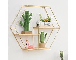 Wand Opslagrek - Decoratie Plank - Muur Decoratie - Stevige Structuur - 42cm Hoog - Goud Zeshoek