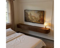 Wand TV Meubel 200 cm – Zwevend TV Meubel met Lades, Massief Hout, Grote Opbergruimte, Kabelmanagement & 200KG Draagkracht – Modern Walnoot Bruin – Urbanhom