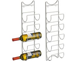 Wand wijnflessen wijnrek voor 5 flessen - 3x stuks - zilver - metaal - 61 x 15 cm - Opslag rek
