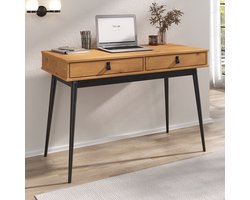 WANDA bureau met 2 laden gemaakt van massief hout in de kleur zwart/eiken met taps toelopende poten. Ideaal voor thuiskantoor, kantoormeubilair met opbergruimte - Hoofdafbeelding
