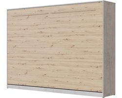 Wandbed Kastbed 90x200, 120x200, 140x200, 160x200 - Ruimtebesparend Bed met Lattenbodem in Beton/Wild Eiken