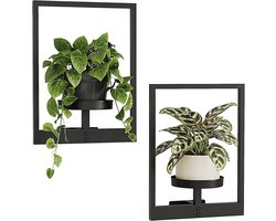 Wandbevestigde plantenstandaard voor binnen en buiten - Set van 2 zwarte metalen rekken