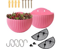 Wandbloempot Halfrond - Hangende Plantenbak - Balkon Decoratie - Zelfbewaterend Systeem - S Diameter 21cm - Roze