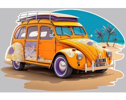 Wandbord Auto Frans - Lelijke Eend Orange At The Beach