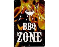 Wandbord - BBQ zone - Metalen wandbord - Mancave - Mancave decoratie - Metal sign - Retro - Barbecue - Metalen bord - Wandbord - 20 x 30cm - Metalen borden - Decoratie - UV bestendig - Bar decoratie
