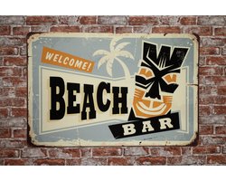 Wandbord - Beach bar - Metalen wandbord - Mancave - Mancave decoratie - Tiki - Metalen borden - Metal sign - Bar decoratie - Tekst bord - Wandborden – Bar - Wand Decoratie - Metalen bord - UV beste