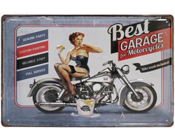 Wandbord – Best Garage – Pin Up Girl - Vintage - Retro -  Wanddecoratie – Reclame bord – Restaurant – Kroeg - Bar – Cafe - Horeca – Metal Sign - 20x30cm