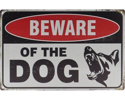 Wandbord – Beware of the dog - Waakhond - Retro - Wanddecoratie – Reclame bord – Restaurant – Kroeg - Bar – Cafe - Horeca – Metal Sign – 20x30cm
