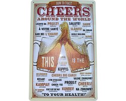 Wandbord Bier - Wandbord - Wanddecoratie Metaal - Wandbord Metaal - Mancave - Sfeervol/Decoratief/Nuttig - Inclusief Ophang Gaatjes - 30cm x 20cm