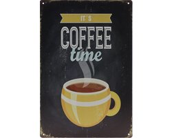 Wandbord – Coffee time - Koffie - Retro - Wanddecoratie – Reclame bord – Restaurant – Kroeg - Bar – Cafe - Horeca – Metal Sign – 20x30cm