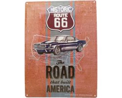 Wandbord - Historic Route 66 The Road That Build America – Zwarte Auto
