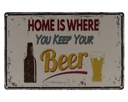 Wandbord – Home beer - Bier – Vintage - Retro - Wanddecoratie – Reclame bord – Restaurant – Kroeg - Bar – Cafe - Horeca – Metal Sign - 20x30cm