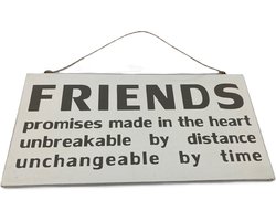 Wandbord Hout - Home Decoratie - Friends promises made in the heart unbreakable by distance unchangeable by time - 30 x 15 cm