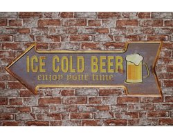 Wandbord - Ice Cold Beer L - Metalen wandbord - Mancave - Mancave decoratie - Darts - Metalen borden - Metal sign - Bar decoratie - Tekst bord - Wandborden – Bar - Wand Decoratie - Metalen bord - U