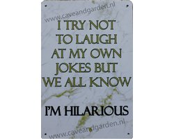 Wandbord - I`m Hilarious - Metalen wandbord - Mancave - Mancave decoratie - Metalen borden - Metal sign - Bar decoratie - Tekst bord - Wandborden – Bar - Wand Decoratie - Metalen bord - UV bestendi