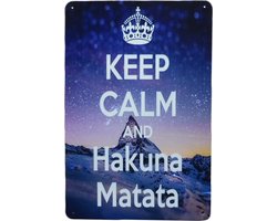 Wandbord - Keep calm hakuna matata - Metalen wandbord - Bar decoratie - Retro - Mancave - Metal sign - Tekst bord - Mancave decoratie - Metalen borden - Wandborden - Wand Decoratie - Metalen bord - U