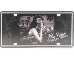 Wandbord – Mancave – My Style – Vintage - Retro -  Wanddecoratie – Reclame bord – Restaurant – Kroeg - Bar – Cafe - Horeca – Metal Sign – Mannen Cadeau – Pin Up Girl - Auto - 15x30cm