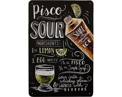 Wandbord - Pisco sour - Metalen Wandbord - Mancave decoratie - Mancave - Bar decoratie - Metalen borden - metal sign - Cocktails - Tekst bord - UV bestendigt - 20 x 30cm - Wandbord - Decoratie - Meta