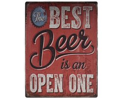 Wandbord – The best beer is an open one – Bier - Vintage - Retro -  Wanddecoratie – Reclame bord – Restaurant – Kroeg - Bar – Cafe - Horeca – Metal Sign - 30x40cm