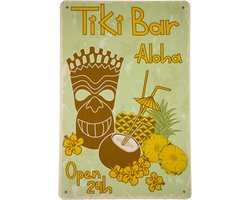 Wandbord - Tiki Bar Geel - Metalen wandbord - Mancave - Mancave decoratie - Tiki - Metalen borden - Metal sign - Bar decoratie - Tekst bord - Wandborden – Bar - Wand Decoratie - Metalen bord - UV b