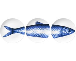 Wandbord Vis - Drieluik - Delfts blauw - 26 cm - Heinen Delfts Blauw.