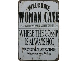 Wandbord - Welcome wild women - Metalen wandbord - Mancave - Decoratie - Tekst bord - Metal sign - Metalen borden - Vrouwen - Vintage Retro - Mancave - Wand Decoratie - Metalen bord - 20 x 30 cm - Ca