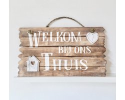 Wandborden Hout Spreukbord  Woondecoratie Cadeau Welkom bij ons Thuis