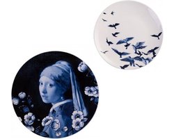 Wandborden set van 2 - Meisje met de Parel - Vogels - Heel Holland Bakt – Wanddecoratie – Bord aan de muur - Hollands Cadeau - Vermeer - Parel Meisje - Decoratie wandbord - Relatiegeschenk