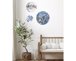 Wandborden - set van 3 - incl. ophangmateriaal - Van Gogh - bloesem - vogels - koolmees - Delfts blauw wandbord - wanddecoratie - muurdecoratie - roodborstje - cadeau voor moeder - typisch Nederlands