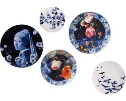 Wandborden set van 5 - Meisje met de Parel - Delfts blauw - sierbord - muurdecoratie - Gouden Eeuw - wanddecoratie