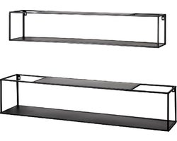 Wandbox – Set van 2 – Zwart gelakt staal – 85x17x17 cm – Stijlvolle industriële wandbox