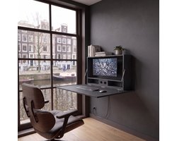 Wandbureau inklapbaar | Inklapbaar bureau | Bureau thuiswerkplek | 110x75 | Zwart leder