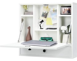 Wandbureau Inklapbaar - Klaptafel Wandkast - Ruimte Besparen - Met Lade Planken - 60 x 57 cm - Wit