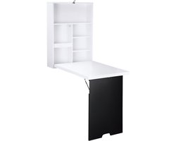 Wandbureau-inklapbaar tafelblad-5 vakken-60x94-5x147 cm-zwart/wit