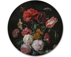 Wandcirkel Stilleven met bloemen in een glazen vaas op hout - WallCatcher | Multiplex 60 cm rond | Meesterwerk van Jan Davidsz. de Heem | Houten muurcirkel Oude Meesters kunstwerken